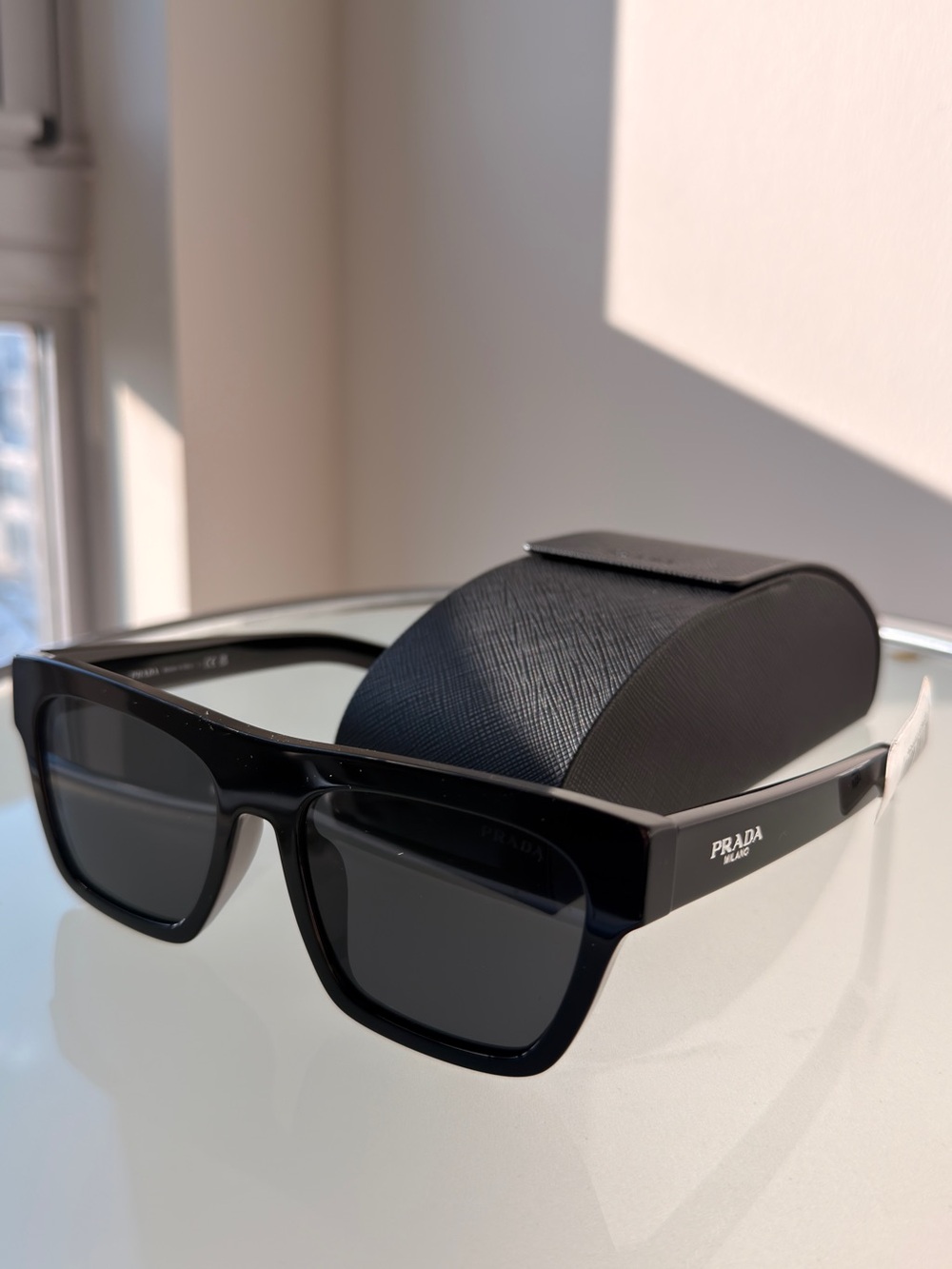 Prada Logo Sunglasses on Black Frame Grey Lenses PR C03SF (AUTHENTIC)